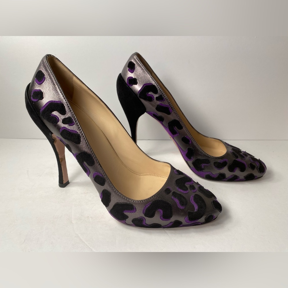 Prada suede pumps heels leopard pewter black purple 40 - Picture 3 of 12